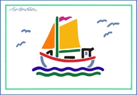 Fischerboot Postkarte </BR> weiß