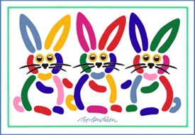 3 Kaninchen Postkarte weiß