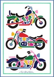 3 Motorräder Postkarte weiß