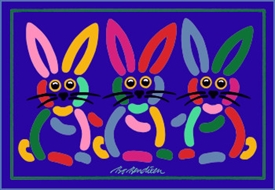 3 Kaninchen Postkarte Navy