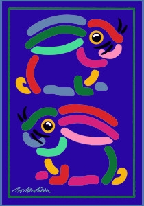 2 Kaninchen Postkarte </BR>  Navy