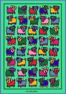 Multi Hunde Postkarte Grün