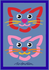 Katze Postkarte hellblau