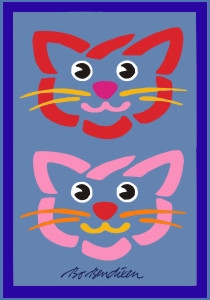 Katze Postkarte hellblau