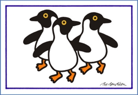 3 Pinguine Postkarte weiß