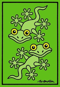 2 Geckos Postkarte </BR> Grün